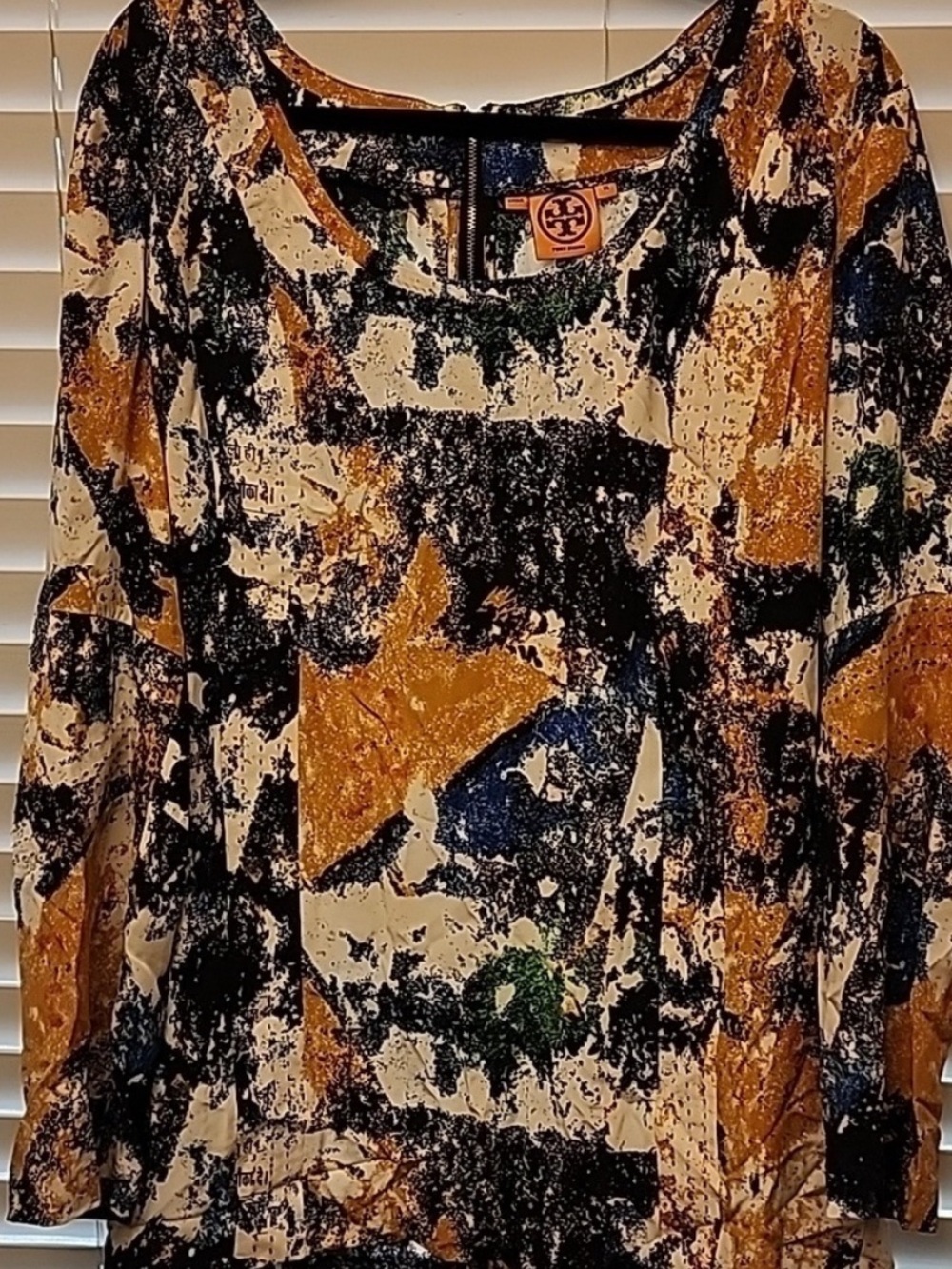 Tory Burch Womens Eileen Silk Tunic Top Wally Print Stitch Size 14